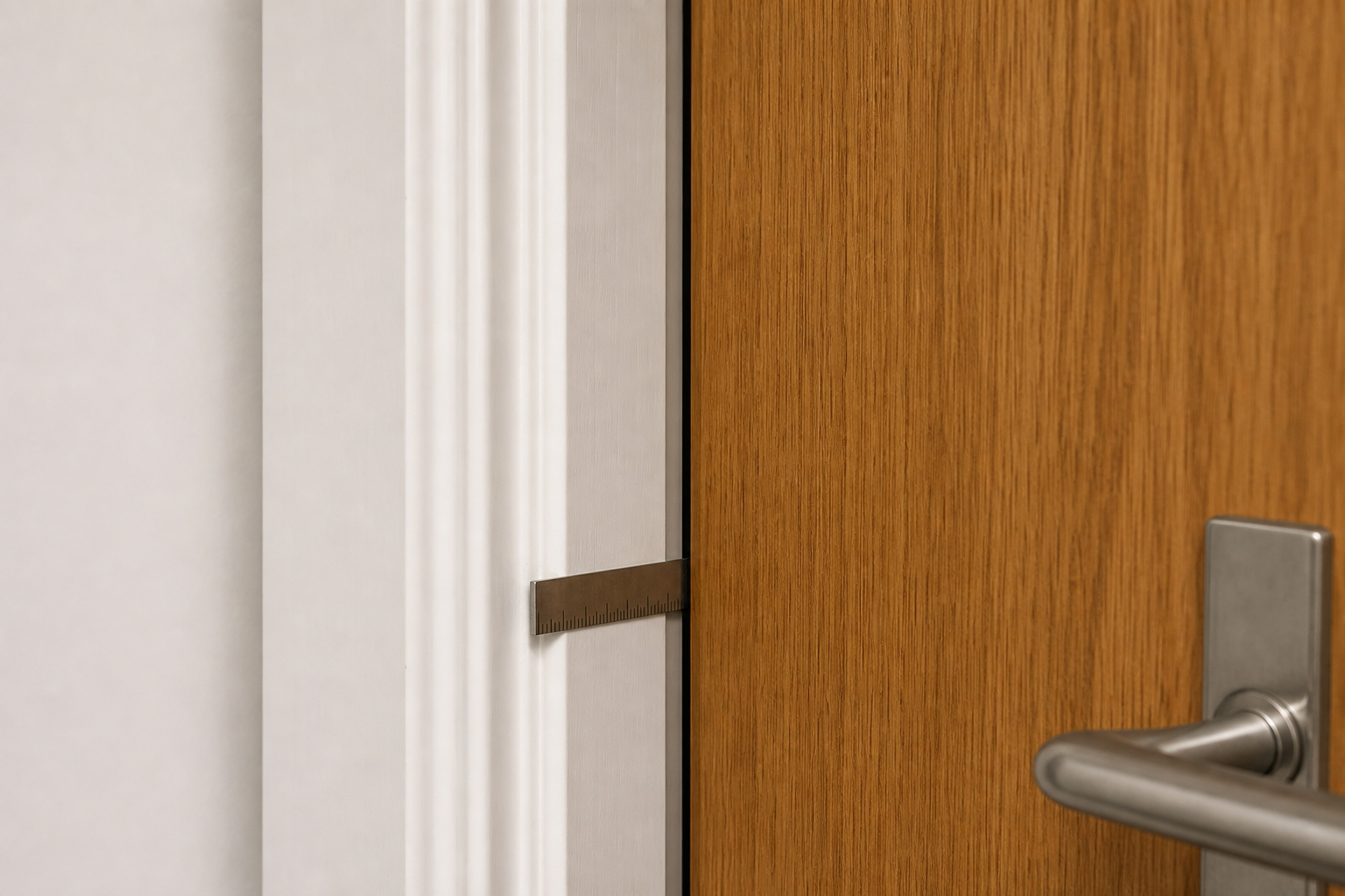 Close-up of an excessive fire door gap being checked