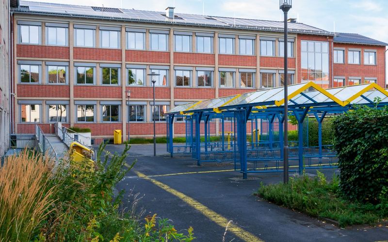 Modern school building and covered playground